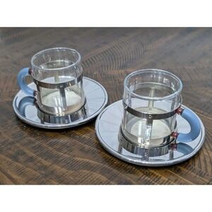 Vintage Alessi Michael Graves Espresso Demitasse Cups Saucers Set 2 Italy France
